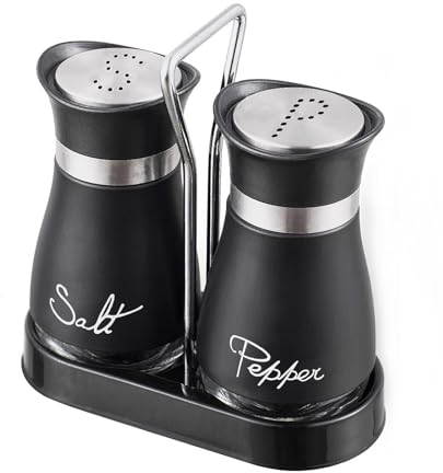 CANGCANG Salt and Pepper Shakers Set, Salt and Pepper Pots with Clear Glass Bottom, Salt and Pepper Shakers for Kitchen BBQ Restaurant(Black)