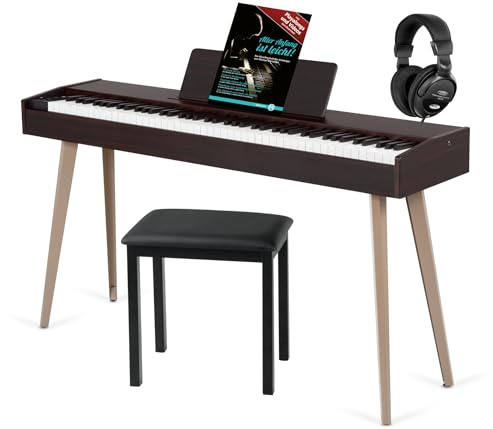 McGrey DP-17 WD Design Piano Set - 88 gewichtete Tasten mit Hammermechanik und Anschlagdynamik - 128 Klänge - 600 Begleitrhythmen - inkl. Bank, Kopfhörer und Klavierschule - dunkle Walnuss