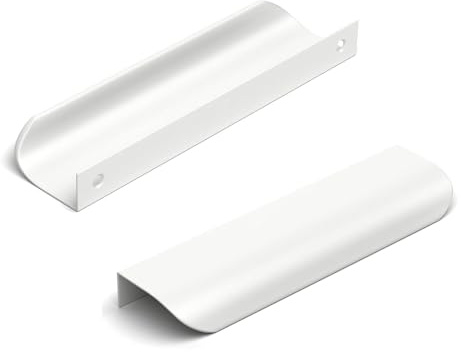 SYZOW 6 Stück 96mm Weiß Möbelgriffe Schrankgriffe Aluminium,Modernes Küchengriffe Geschwungener Türgriff Verdeckter Schubladengriff Griffe