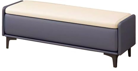 ZXTRYBHD PU-Truhenbank mit Stauraum, Polsterbank, Bettbank mit Stauraum mit Gepolstertem Sitz und Metallregal, für Badezimmer, Wohnzimmer, Foyer, Innenbereich(Blue with White,59.0in/150cm)