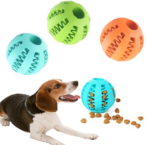 BAOSROY Hundeball für Kleine, Mittelgroße und Große Hunde - 3 Stück Futterball, Intelligenz Ball, Denta Fun Ball Mit Zahnreinigung Spielzeug