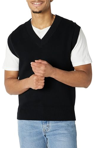 Amazon Essentials Men's Relaxed-fit Sleeveless V-Neck Tank Top Jumper Vest, Black, XXL