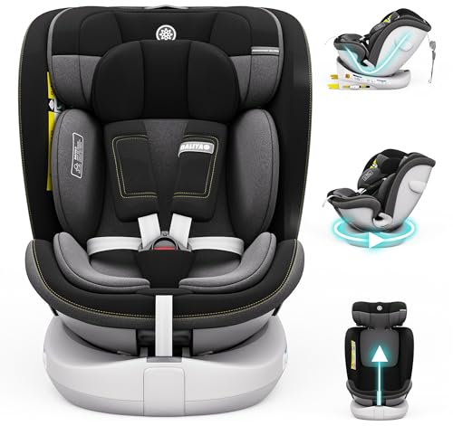 Daliya® Kindersitz ROTAZIONE | I-SIZE 40-150 cm | 8 Pos. | Isofix | (SIP) | Top Tether | 360° | 5 Punkt Gurt | Gruppe 0+ / I/II/III 0-36 KG | Neueste Zulassungs UN ECE Reg. 129 (Schwarz)