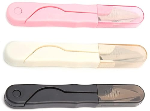 Generic 3 Pcs Multicolour Mini Sewing Scissors Clippers with Safety Cover, Compact, Stainless Steel, Black, Pink, White