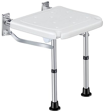Geevorks Folding Shower Bench Wall Mounted Flip-up Bath Seat,Wall Mounted Folding Shower Seat with Legs,Non-slip Feet
