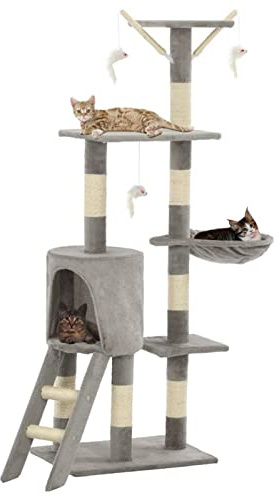 ShGaxin Rascador para Gatos con Poste de sisal, Arbol para Gatos, Gatos Accesorios, Arranhador para Gatos, Arbol Rascador Gatos, 138 cm Gris