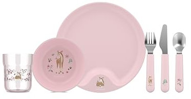 Mepal - Set di stoviglie per bambini Mio Little Dutch - 6 pezzi - Con piatto, ciotola, tazza e posate, regalo per bambini - Lavabile in lavastoviglie - Fairy Garden