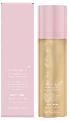 Sunglaze Sheer Setting Mist Protección solar SPF 50, crema hidratante Setting Spray de protección solar, niebla de aceite corporal brillante, hidratante, maquillaje amigable con el maquillaje
