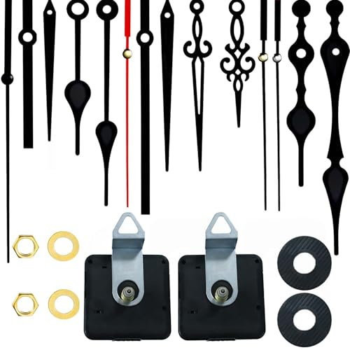 2 piezas de movimiento para reloj de pared silencioso, mecanismo de reloj para montar uno mismo con manecillas, con diferentes juegos de manecillas, kit de reparación de reloj de pared, piezas de