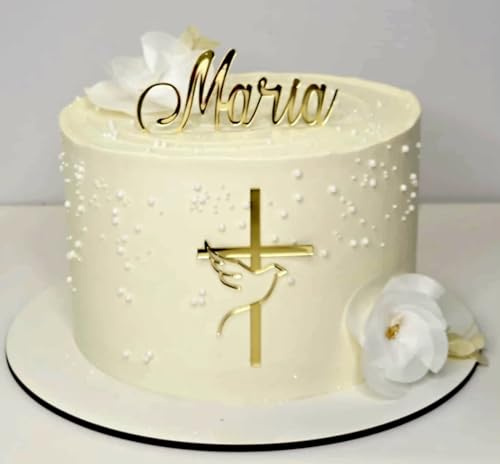 Acrylic Cross with Dove Baptism Cake Toppers,Christening Cake Toppers,Cross Cake Decoration for Birthday Baby Shower,Crossing Cupcake Toppers! (Gold Mirror Acryl)