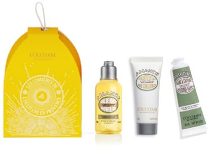 L'OCCITANE - Confezione Natalizia Casetta Mandorla – Olio Doccia, Concentrato di Latte Corpo e Crema Mani – Prodotto in Francia
