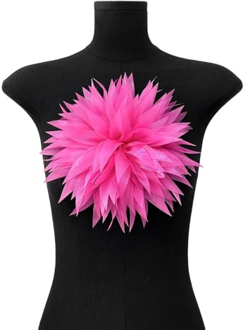 WANYI Stoffblumen zum Aufnähen Ansteckblume Damen 23cm Tüllblumen zum Aufnähen Chrysantheme Applique Applikation für DIY Basteln Kleidung Zubehör(Dunkelrosa)