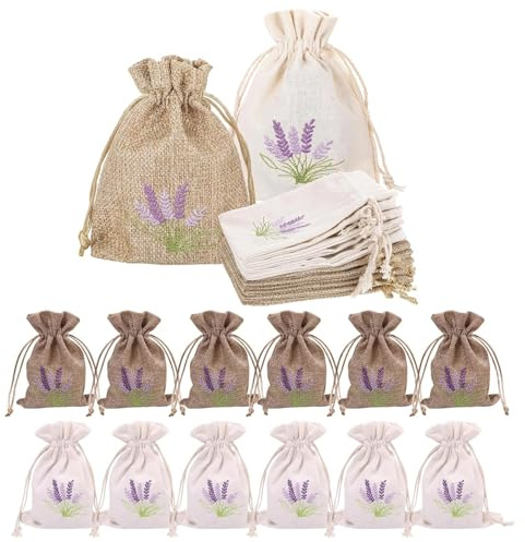 12 Pieces Lavender Bags, Lavender Bags Empty, Empty Lavenders Bags to Fill, Small Jute Bags with Drawstring Cotton Linen Pouch for Lavenders, Spice and Herbs, 10 x 15 cm
