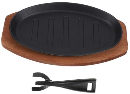 BIUDECO Piastra Teppanyaki in Ghisa per Indoor Cooking Padella Sizzling Fajita con Superficie Antiaderente Grill Pan per Carne Verdure Distribuzione Calore Uniforme e Pulizia Facile