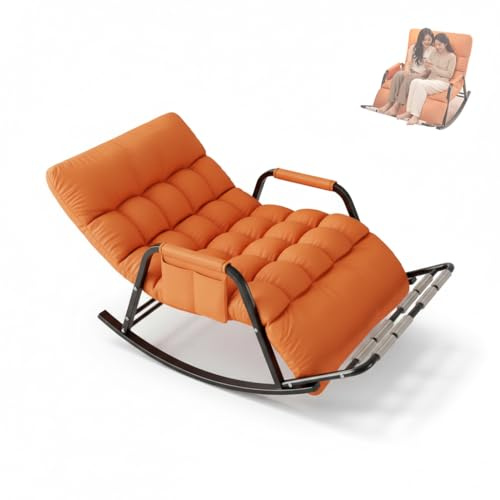 Mecedora Jardin Exterior, Con Respaldo 5 Posiciones Y Reposapiés De Masaje, Gris Y Naranja, 93 x 111 x 50 cm, Tela Resistente A Arañazos, Soporta 250 kg, Ideal Para Interior Y Exter(Color:naranja)