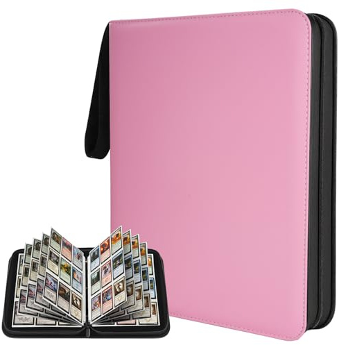 9 Pocket Zip Card Binder, Trading Card Album Holds 1080 Cards, Pink