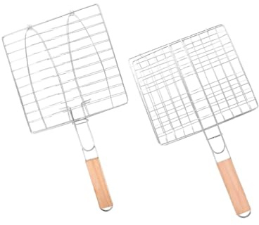 Gadpiparty 2 pièces Panier Gril Poisson BBQ Extérieur Filet Barbecue Camping Portable avec Poignée Anti-Chaleur Pratique et Léger pour Repas Plein Air