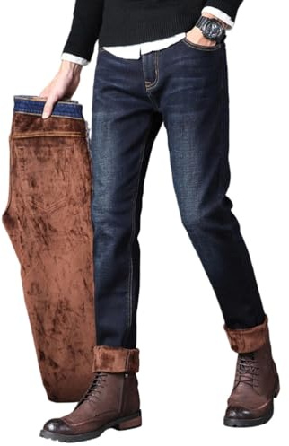 Oanviso Jeans Homme Hiver Chaud Doublure Polaire Thermique Pantalons en Denim Lâche Vintage Jean Baggy Business Pantalon de Costume Streetwear