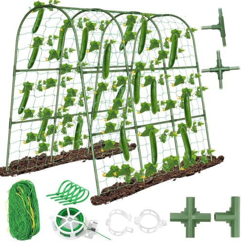 VRTYVEYBB U-Rahmen Gemüse Rankhilfe Metall Rostfrei Rankgerüst Klettergerüst Kit mit Kletternetz Garten Gurke Rankgitter für Tomaten Trauben