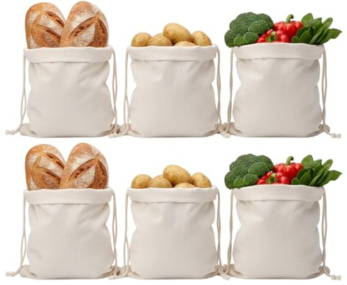6 Stück Brotbeutel Leinen, Brotbeutel Aufbewahrung Frischhalten, 23x25cm Brottüten mit Kordelzug, Wiederverwendbare Brotbeutel für Küche und Bäckerei