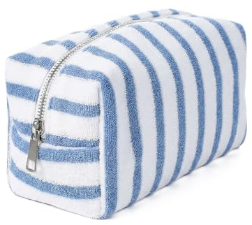 Baesics Kosmetiktasche Damen Kulturtasche 20cm Gestreift Blau-Weiß | Mit umlaufendem Reißverschluss und Innenfach, kompakt für Reise und Handtasche. Beauty Etui als praktische Geschenkidee
