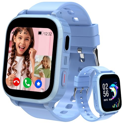 Ruopoem Reloj Inteligente Niño 4G, Reloj GPS Niños Localizador y Llamadas, Smartwatch Niños con Tarjeta SIM Videollamada SOS Chat SMS Juego Despertador IP68 Modo Clase, Regalo Niña Niño