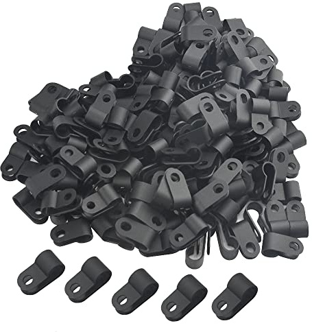 TOVOT 200 Stück R-Typ Kabelschellen Clips de Câble en Plastique Schwarze Kabel Clips (7mm)