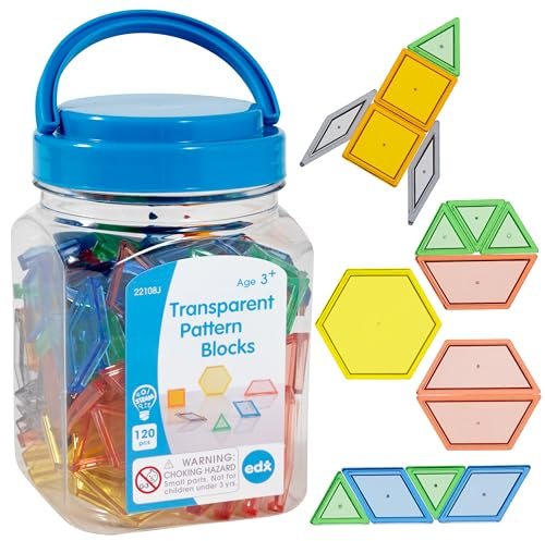 edxeducation Transparente Musterbausteine aus Kunststoff - 120 Stück - Ideal für Licht- und Farberkundung und zum Aufbau mathematischer Fähigkeiten | Ideal für Licht- und Farberkundung und zum Aufbau mathematischer Fähigkeiten