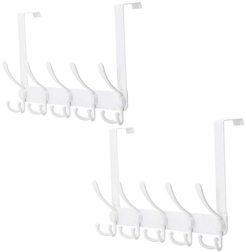 Dseap Türgarderobe zum Einhängen, Edelstahl Türhaken Innenseite, Türhakenleiste, Kleiderhaken Tür, Türaufhänger, für Kleidung Hut Handtuch Mantel, mit 5 Dreifachhaken, Weiß, 2er Set