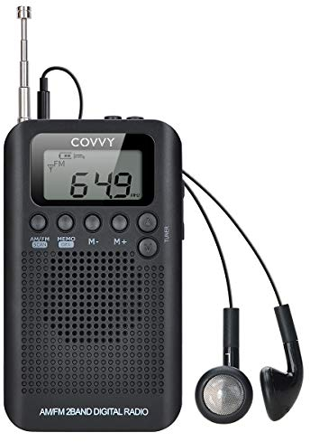 Radio Portátil Pequeña Mini Radio de Bolsillo Am FM Estéreo Sintonización Digital Radio con Altavoz de Sonido Reloj Despertador y Temporizador Auricular