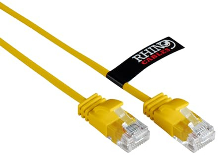 rhinocables Slim CAT 6 High-Speed Gigabit Ethernet Cable - Patch Network Lead for LAN |Snagless UTP Design, LSZH Jacket | RJ45 Connector for Internet, Router, Modem, Smart TV, PC & More(0.25m,Yellow)
