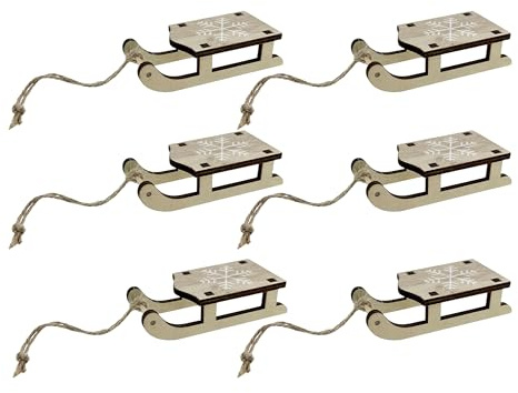 Annastore 6 x Deko-Schlitten aus Holz im urbanen Vintage Look L 10 cm - Dekoschlitten Deko-Holzschlitten Holzhänger Weihnachten