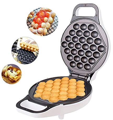 Mini Waffle Maker Iron Machine - Bubble Egg Belgian Waffle Maker I Non-Stick Plates for Bakeware, 640W, Kitchen Cooking Tool - White