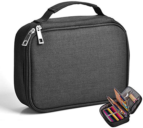 Federmäppchen, Große Mäppchen mit 72 Elastischen Schlitzen, Abnehmbar Aufbewahrung Bleistift Tasche Handheld Büro Briefpapier Tasche mit Reißverschlüssen Langlebig für Mädchen Jungen (Schwarz)