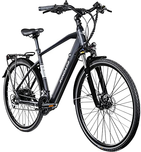 ZÜNDAPP Ebike Herren 28 Zoll Trekkingfahrrad | E Bike 24 Gänge 160-185 cm Elektro Fahrrad | E-Bike Elektrofahrrad mit hydraulischen Scheibenbremsen | Z810 (schwarz, 52 cm)