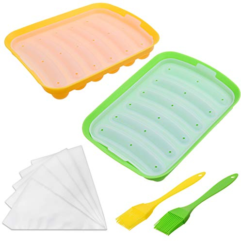 Kare & Kind 2X Silicone Sausage Molds - Non-Stick Flexible Hotdog Maker - 6-Cavity Baking Cooking Steaming Container - DIY Homemade Sausages - Includes 2X Silicone Mini Brushes and 20x Pastry Bags