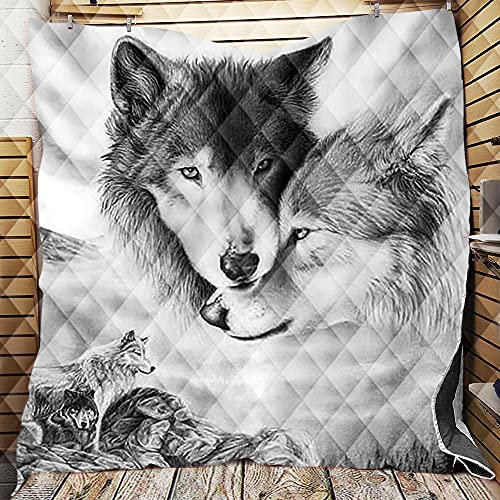 Chickw1 Tagesdecke Bettüberwurf Gesteppt, 3D Wolf Tagesdecke Schlafzimmer Mikrofaser Steppdecke Decke Überwurf Wohnzimmer Sofaüberwurf für Einzelbett Doppelbett (Grauer Wolf,226x260cm)