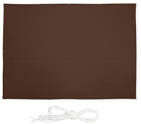 Relaxdays Sonnensegel rechteckig, 3,5 x 4,5 m, wasserabweisend, UV-beständig, mit Spannseilen, Terrasse, Balkon, braun