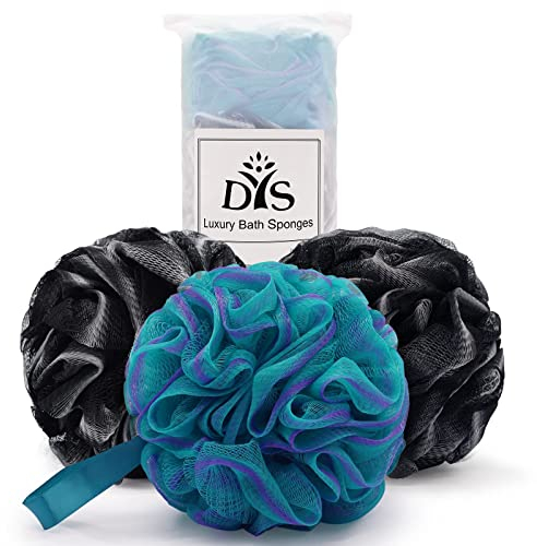 3 Stück 75g XL Badeschwamm Duschschwamm Waschschwamm Badezubehör Badekugeln Massageschwamm leicht schäumend weiche Masche Peeling Hautreinigung extra groß, Schwarz