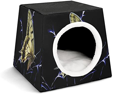 Printed Cat Houses & Condos Lovely Foldable Cat Cube Cat Bed Sofa with Removable Pillow Butterfly Black Light
