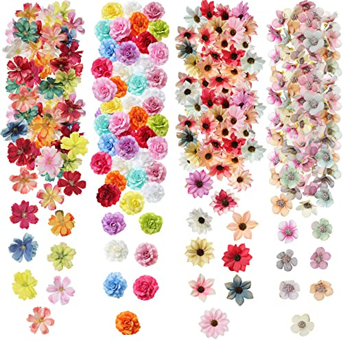 Cindeer 217 Pcs Small Fake Flowers Heads for Crafts Bulk Mini Silk Artificial Flower for Decoration Small Faux Flower Heads Fabric Daisy Buds Floral for Crafts DIY Wedding Party(Charming Color)