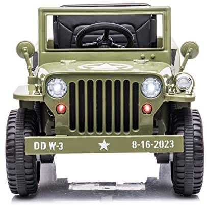 BC BABY COCHES - Elektrisk barnbil med Jeep Militär fjärrkontroll, med 2 motorer, 12 V upphängning/barnfordon med gummihjul och säte i läder. (Grön)