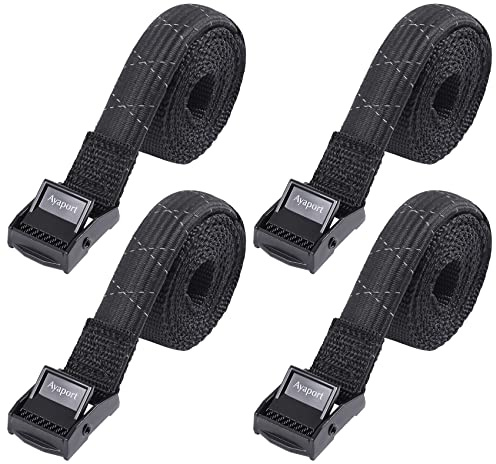 Ayaport Lashing Straps with Buckles (Add Stretch Part - Designed for Tighter) Adjustable Cam Buckle Tie Down Cinch Strap for Packing Black 4 Pack