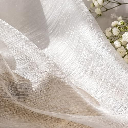 Lactraum Vorhang Wohnzimmer Luxus vergoldete Gardine Voile Weiß H245 x B300 cm mit Kräuselband