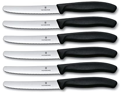 Victorinox | 6er Pack Tafelmesser Swiss Classic | Wellenschliff | Schwarz | Tomatenmesser