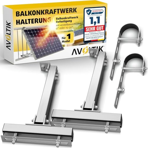 Avoltik Balkonkraftwerk Halterung Balkon für alle Solarpanel-Größen I Solarmodul Halterung aus robustem Aluminium I Balkonkraftwerk Befestigung verstellbarem Winkel 0 ° oder 15-30°