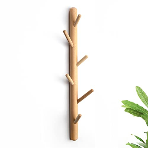SEJAS Garderobenhaken Holz Hakenleiste Kleiderhaken Wand mit 6 Haken, Garderobe Garderobenleiste Wandgarderobe hakenleiste Garderobe für Mantel Hut Handtuch Handtasche Schlafzimmer