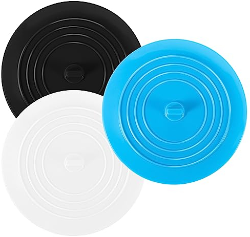 3 Stück Abflussstopfen Silikon, Universal Stöpsel für Spülbecken Badewannenstöpsel Waschbeckenstöpsel für Küche, Bäder, Badewanne, Spüle - schwarz, weiß, blau
