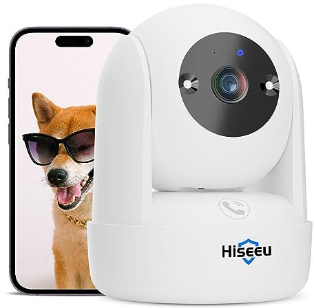 Hiseeu 2K Telecamera Wi-Fi Interno, 2.4G WiFi 360° Videocamera Sorveglianza Interno per Baby Cane, Vicohome Allarme APP Tracciamento Movimento Visione Notturna IR Rilevamento Umano AI Modalità Sonno