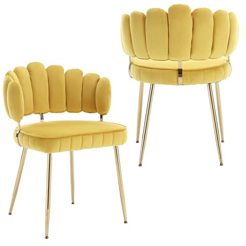 SUPPNEED Accent Samt Stuhl, Freizeit Einzelne Stuhl，mit goldenen Füßen, gepolstert mit Rückenlehne für Wohnzimmer, Esszimmer, Schlafzimmer (Gelb)